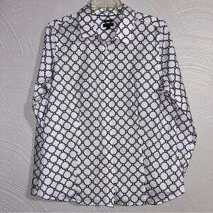 Womens Talbots Button Up Shirt Size 14 White Chain Print Long Sleeve Blouse